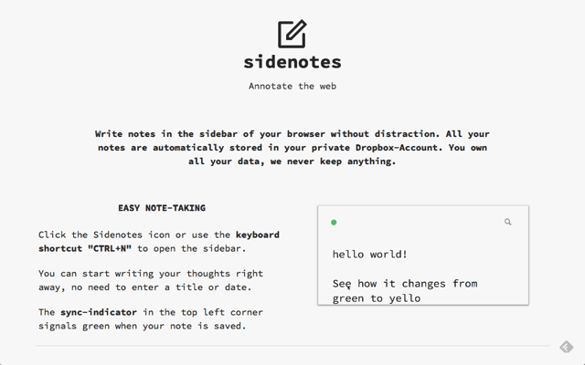 Sidenotes 在瀏覽器側邊欄開啟筆記功能，結合 Dropbox 雲端同步備份（Chrome 擴充功能）