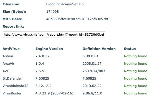 VirusChief 線上檔案掃毒，自動產生掃描結果頁面
