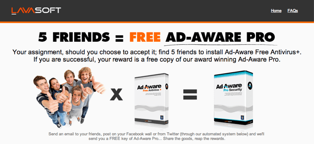 邀請好友使用 Ad-Aware，免費升級 Ad-Aware Pro 一年份（價值 $48 美元）