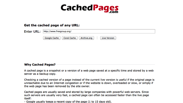 Cached Pages 當網頁無法打開、資料被刪除時，利用頁庫存檔來找回備份