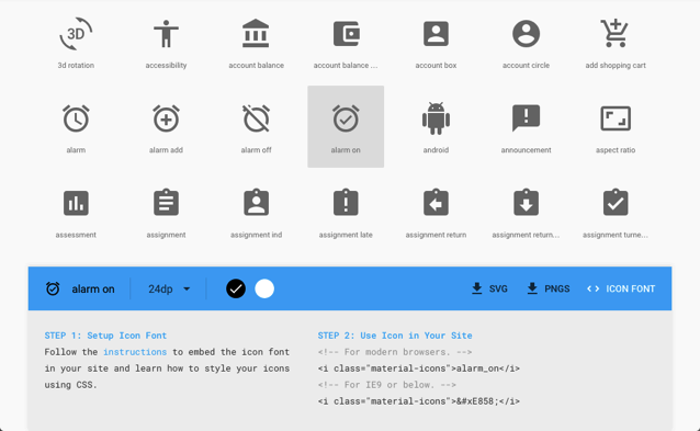 Google 提供免費 Material icons 向量圖示集，可自由用於個人或商業專案