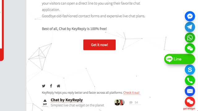 Chat by KeyReply 在網站右下角顯示即時通訊聯絡方式，讓訪客更容易找到你！