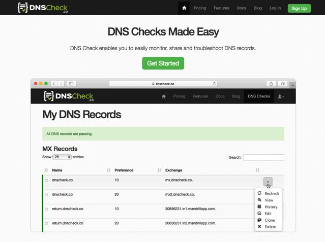 DNS Check 免費網站監測服務，每五分鐘自動檢查回傳 DNS 紀錄是否異動