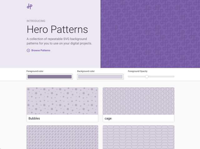 Hero Patterns 免費 SVG 重複背景圖產生器，產生 CSS 程式碼複製貼上快速套用