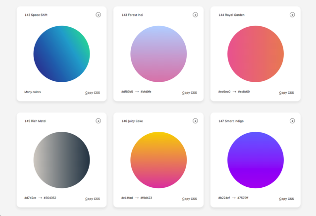 WebGradients 收錄180 種漸層背景免費下載，一鍵產生CSS 3 語法