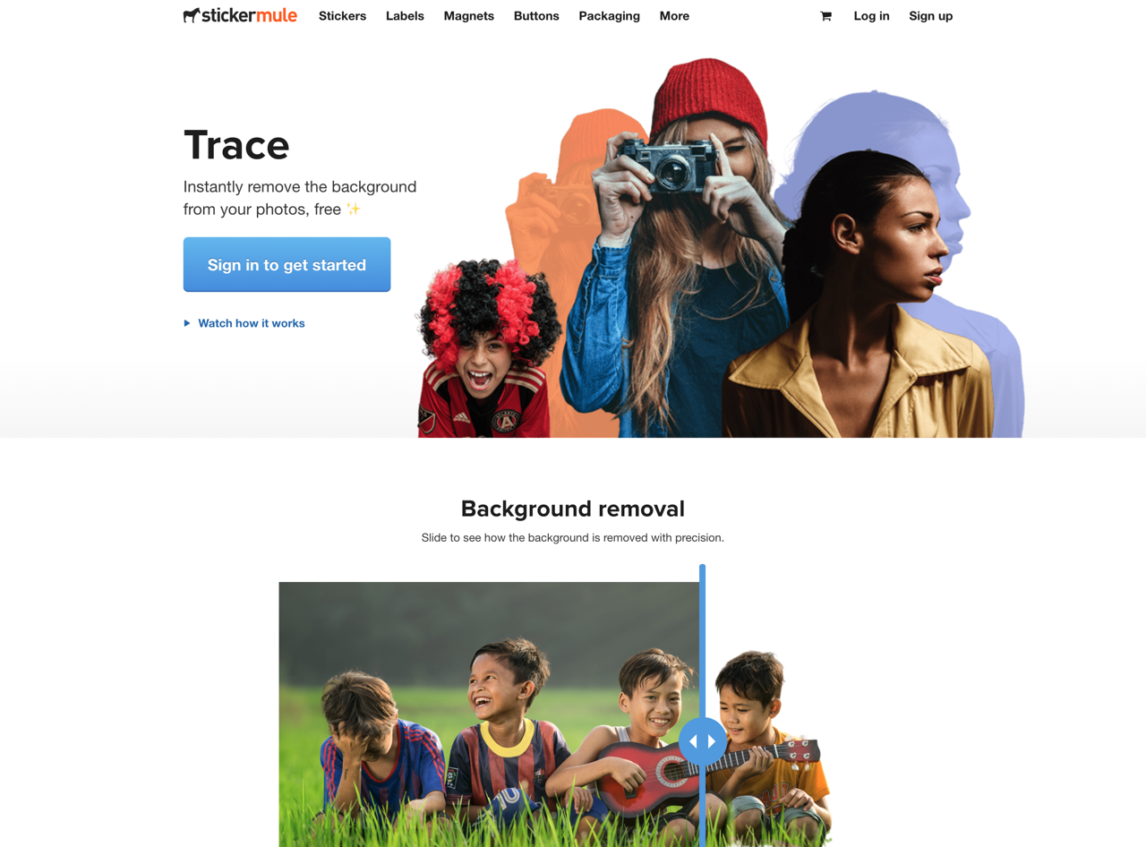 Trace by Sticker Mule 免費相片去背工具，線上全自動可自訂背景顏色
