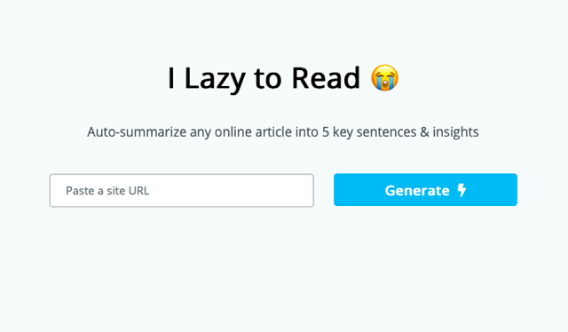 I Lazy to Read 分析線上文章並濃縮為五個關鍵句子，更省時閱讀方式