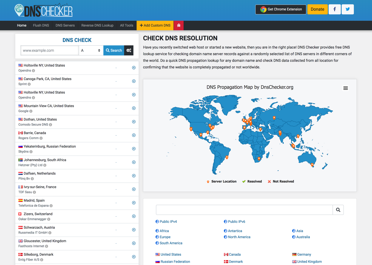 DNS Checker 隨機從全球各節點查詢 DNS 伺服器更新紀錄