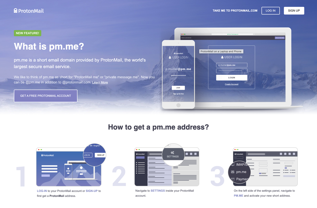 ProtonMail 免費短網址 pm.me 可用簡短好記的 Email 地址收發郵件