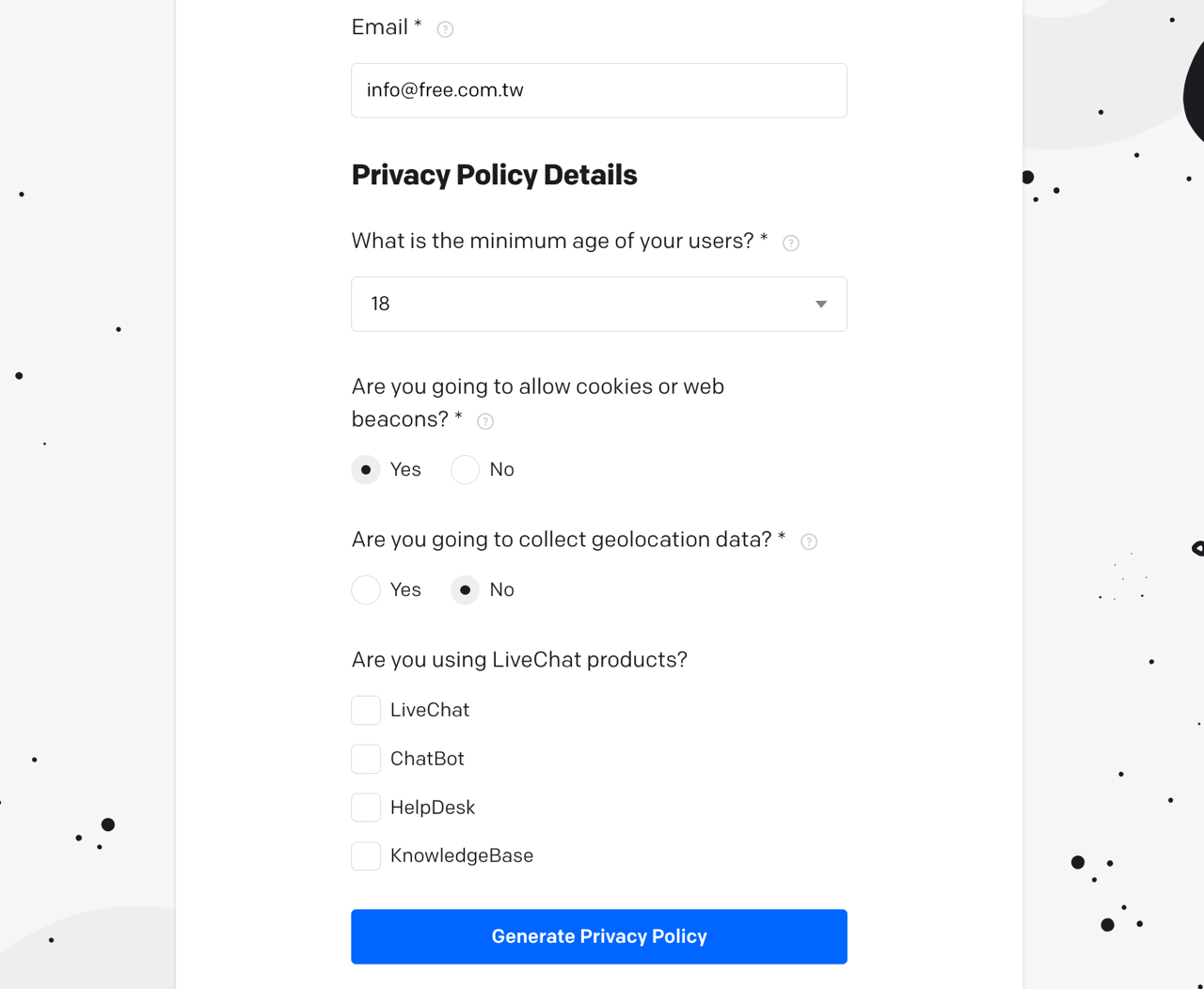 Free Privacy Policy Generator by LiveChat