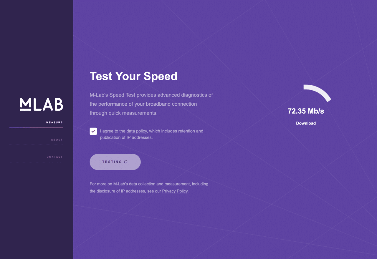 MLab Speed Test 網路測速服務，可測試上下載速度和延遲情形