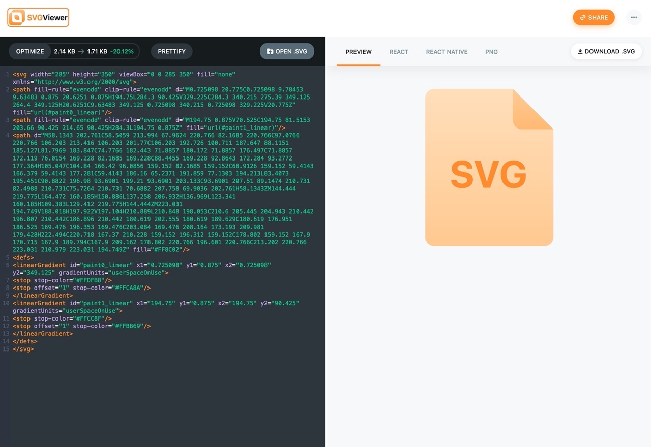 SVG Viewer 線上檢視、最佳化 SVG 圖形，亦可轉檔 PNG 或 React 格式