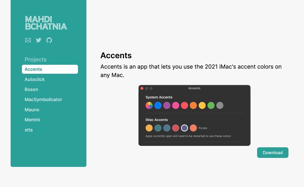 Accents 讓任何 Mac 都能選擇 iMac 2021 特別的強調顏色，美化顯示效果