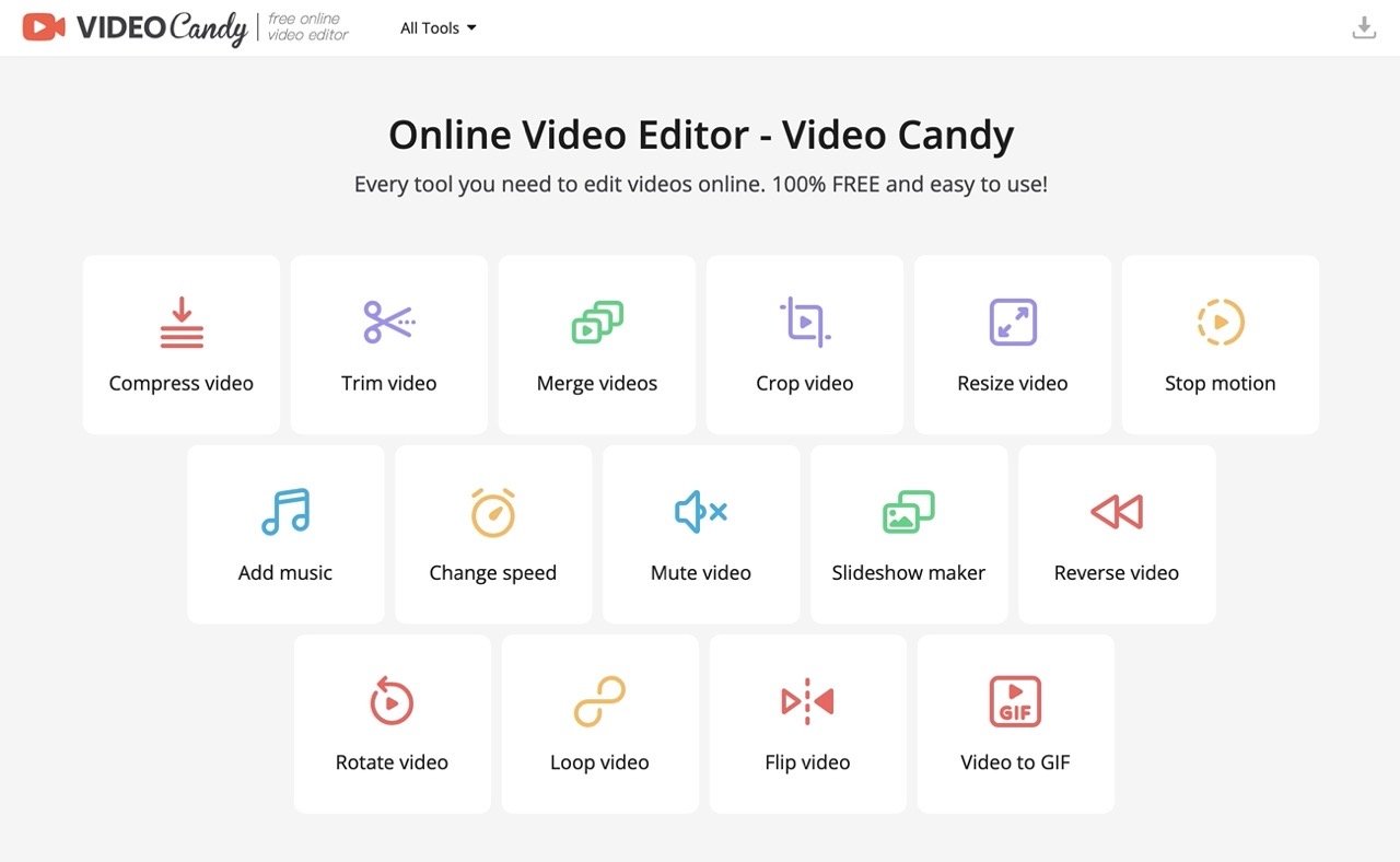 Video Candy 線上影片編輯工具，整合裁切、調整速度和格式轉換等功能