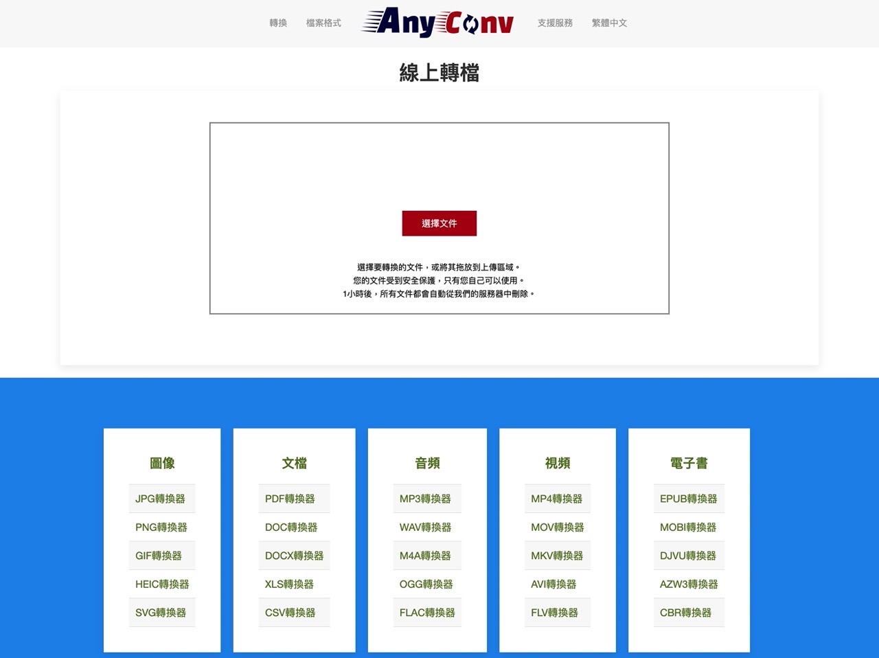 AnyConv 免費線上轉檔圖片、文件、音訊、影片和電子書支援 400 種格式