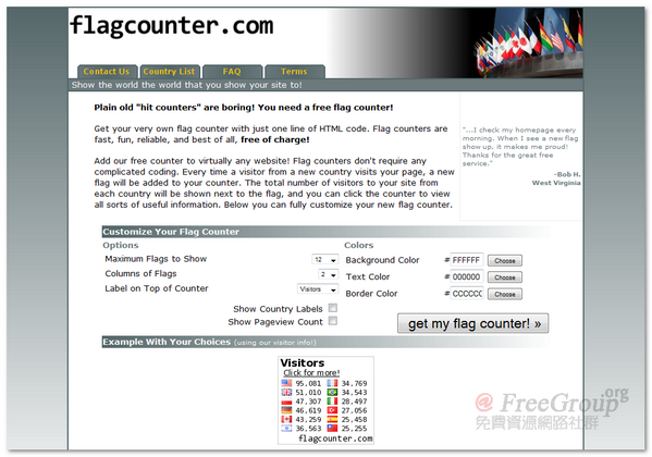flagcounter.com - 加入一個國旗計數器為你顯示訪客分佈那些國家！