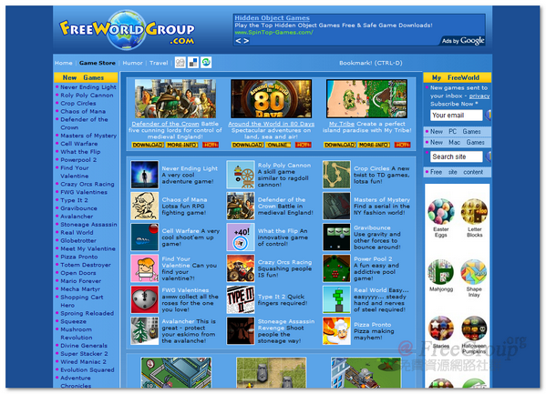 freeworldgroup.com - 優質的線上Flash遊戲網，可將遊戲加入自己部落格喔！