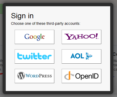 登入第三方帳戶，包括Google,Yahoo,Twitter,AOL,WordPress,OpenID