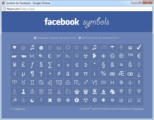 Facebook Symbols Bookmarklet