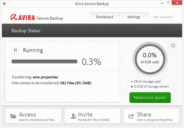 Avira Secure Backup 小紅傘雲端儲存、檔案同步工具（免費 5 GB 空間）