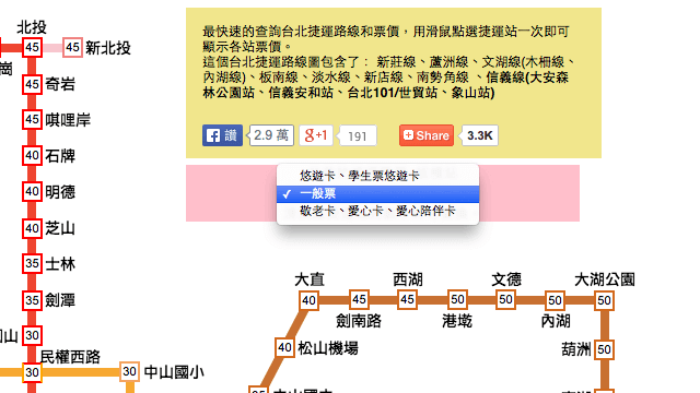 台北捷運路線圖、票價查詢