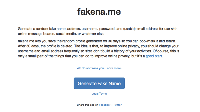 FakeNa.me 線上產生隨機測試用假身分，包含姓名、住址、電話、Email...