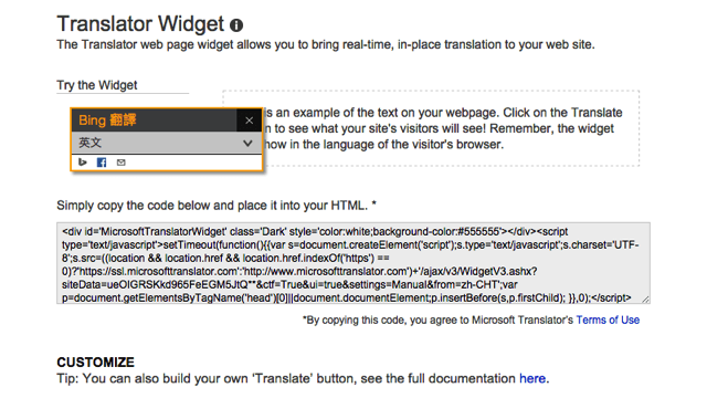Microsoft Translator Widget