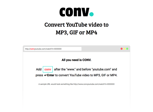 CONV：YouTube 網址加四個英文字下載、轉檔 Mp3、Gif 和 Mp4 格式