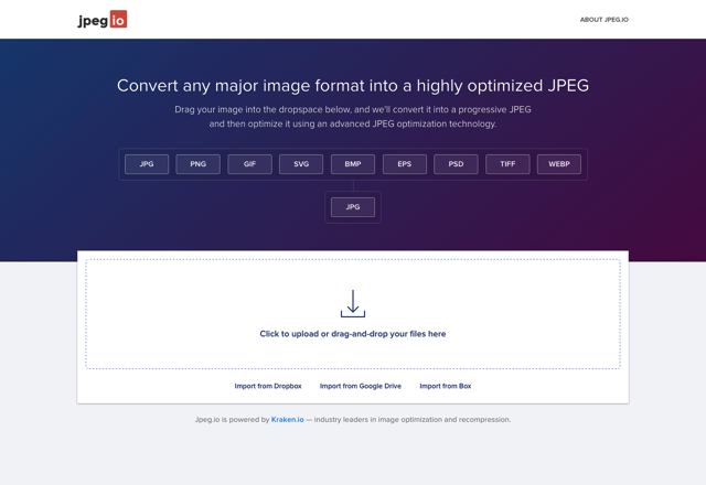Jpeg.io 將常見圖片格式拖曳轉檔為最佳化 JPEG，大幅降低容量且無損畫質