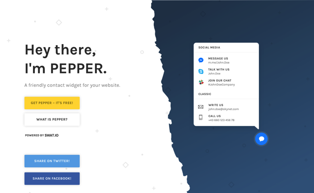 Pepper 為網站加入免費小工具，顯示社群網站、Email、電話等聯絡資訊