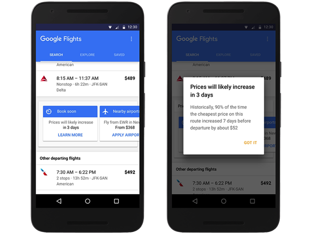 Google Flights 追蹤機票價格變化，在漲價或降價時自動推送通知