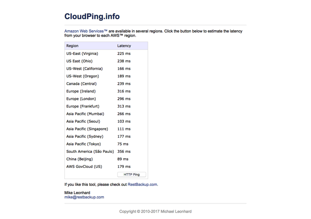 GCP Ping & CloudPing.info