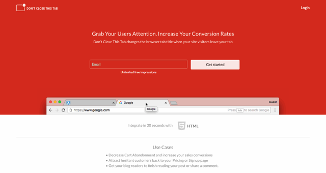 Don't Close This Tab 免費網站小工具，當訪客離開分頁時閃爍喚起注意