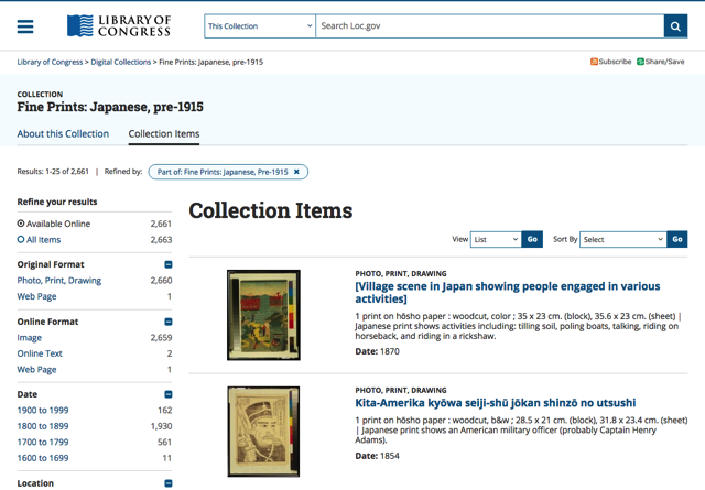 美國國會圖書館開放 2600 幅浮世繪作品 JPEG、GIF 和 TIFF 格式免費下載
