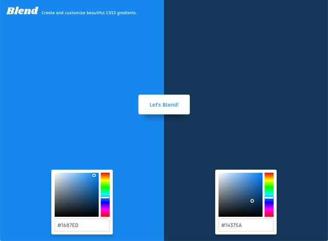 Blend 網頁漸層背景產生器，選擇顏色即時預覽建立 CSS 原始碼