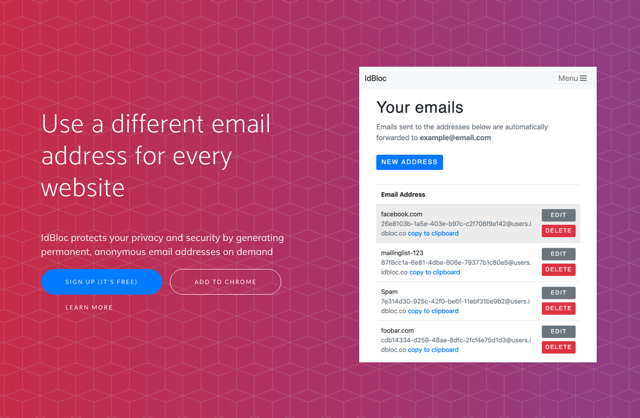 IdBloc 在不同網站使用不同 Email，自動轉寄郵件保護你的真實身分