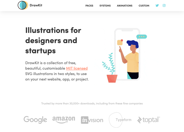 DrawKit 為設計師和新創團隊提供 PNG、SVG 兩大格式免費插圖下載