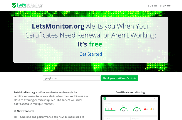 LetsMonitor 免費 SSL 監測服務，在憑證需要續用或過期前發送提醒