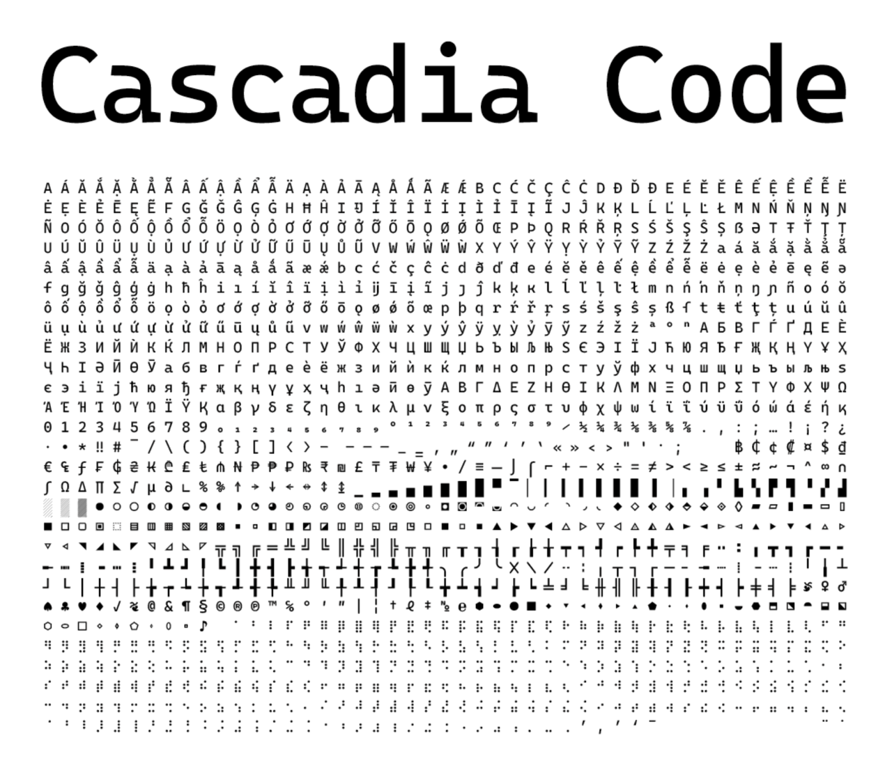 Cascadia Code 微軟釋出免費等寬字型，開源更適合程式碼編輯器和終端機