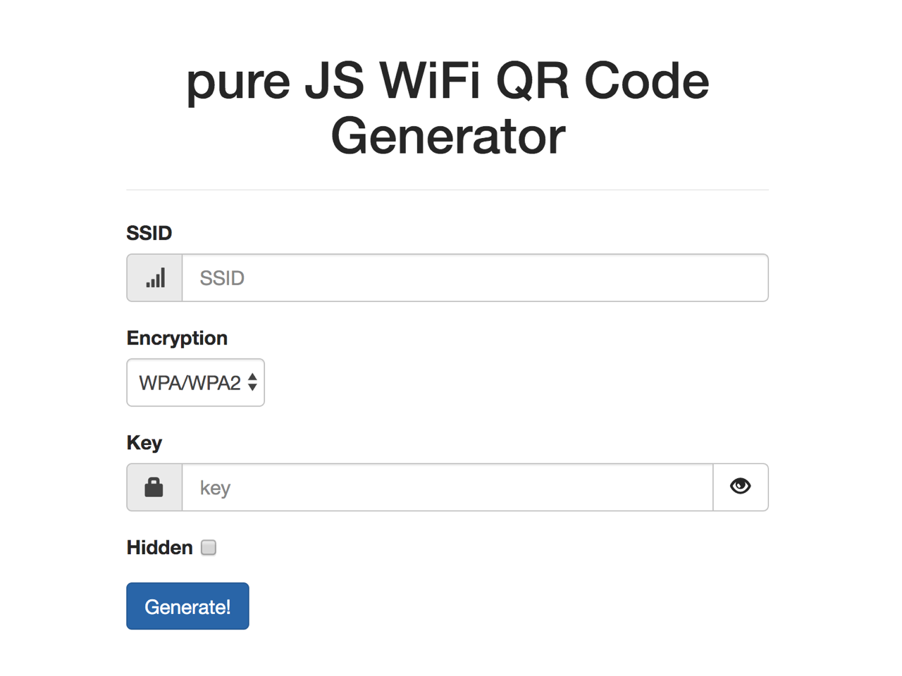 pure JS WiFi QR Code Generator