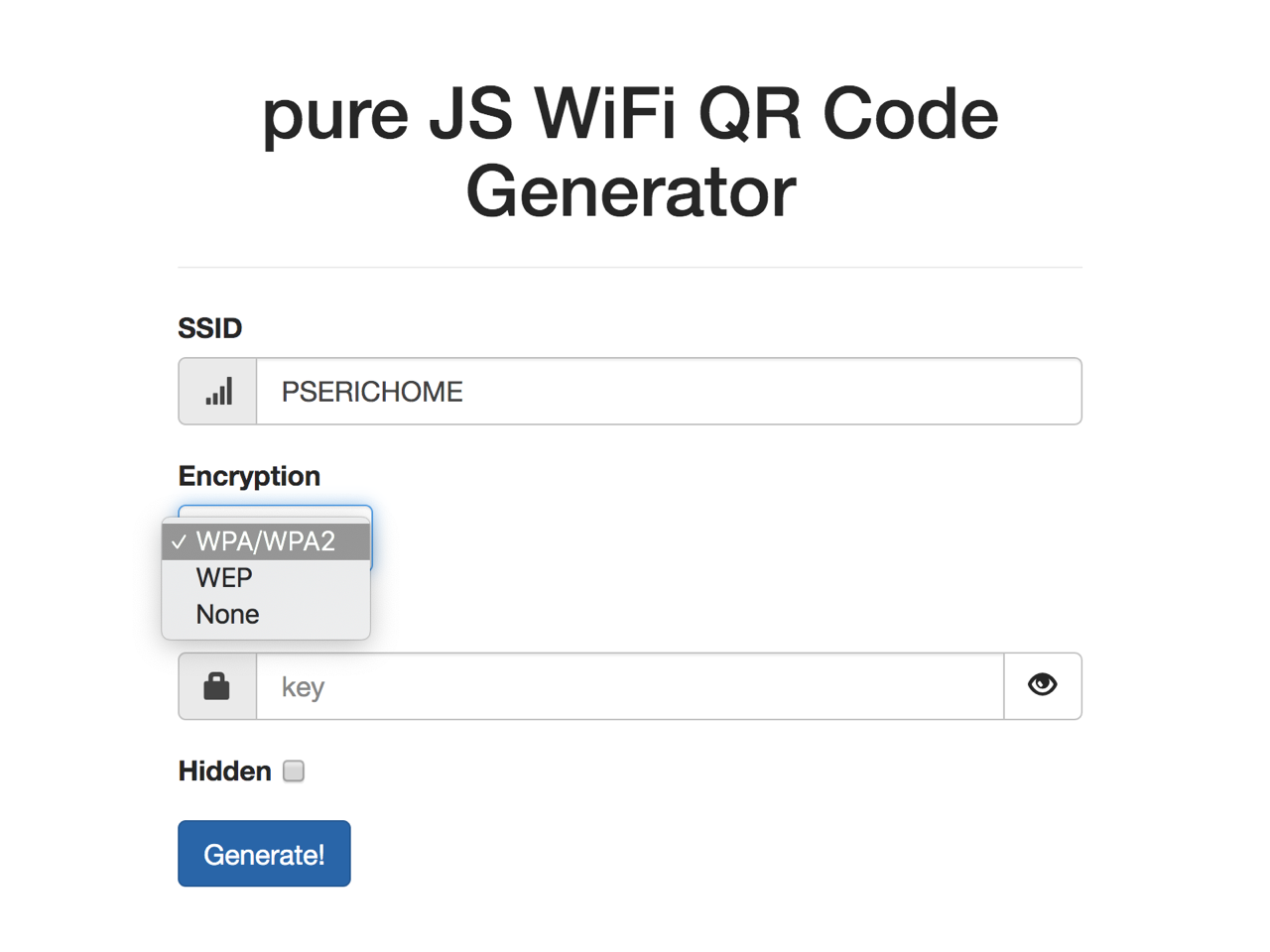 pure JS WiFi QR Code Generator