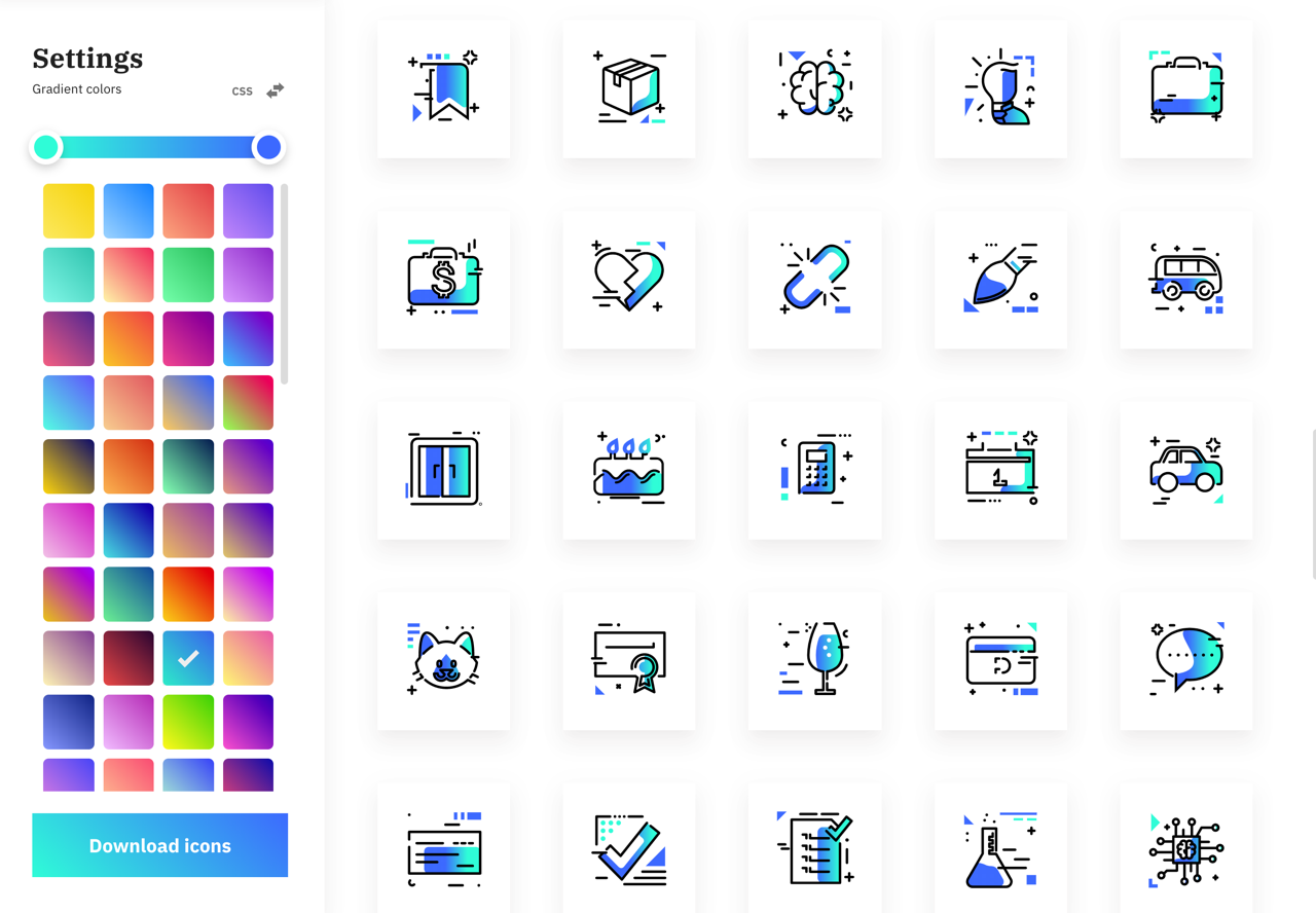 Gradientify Icons 免費 SVG 漸層圖片集，可自訂顏色打包 500 種圖案