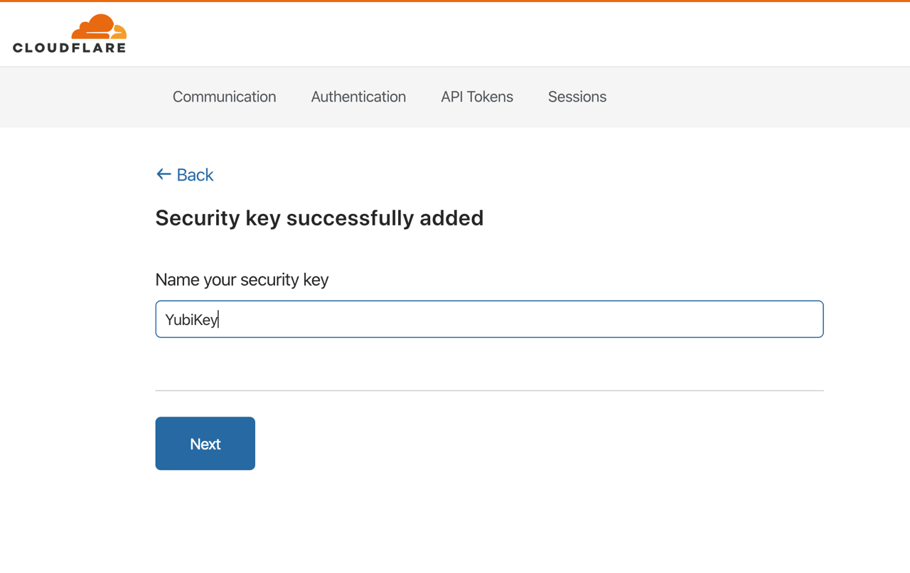 Cloudflare 現已支援 Security Key 驗證方式