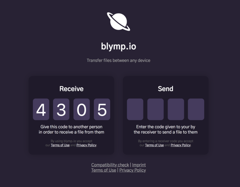 blymp.io 在任何裝置快速傳輸檔案，輸入對方的代碼建立傳檔通道