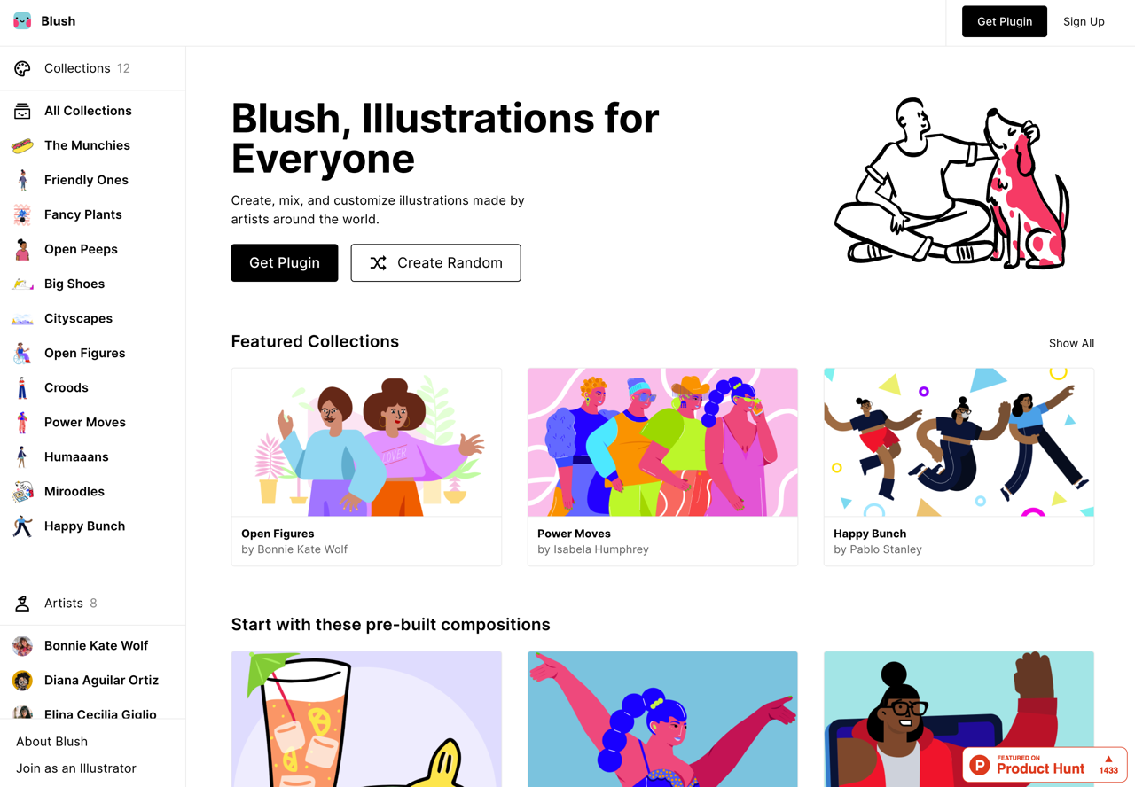 Blush 可線上調整、預覽並快速製作插圖素材，提供 PNG 格式免費下載