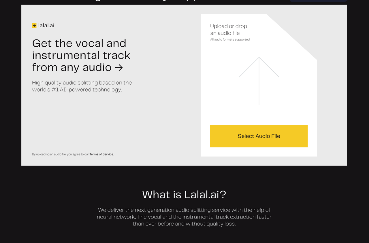 Lalal.ai 線上去人聲免軟體，使用 AI 自動分離音樂人聲和背景音樂伴奏