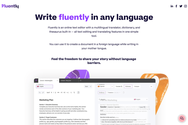 Fluently 線上文字編輯器可即時將內容翻譯其他語言