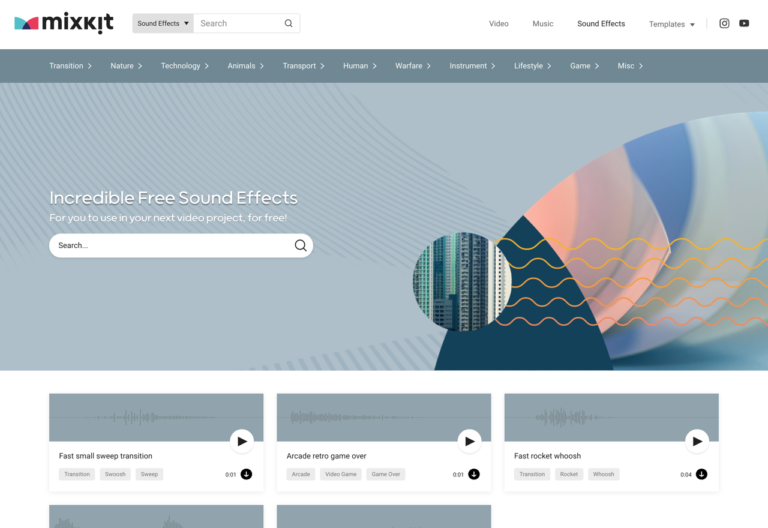 Mixkit Free Sound Effects 免費下載音效素材，所有聲音可商用免標示來源