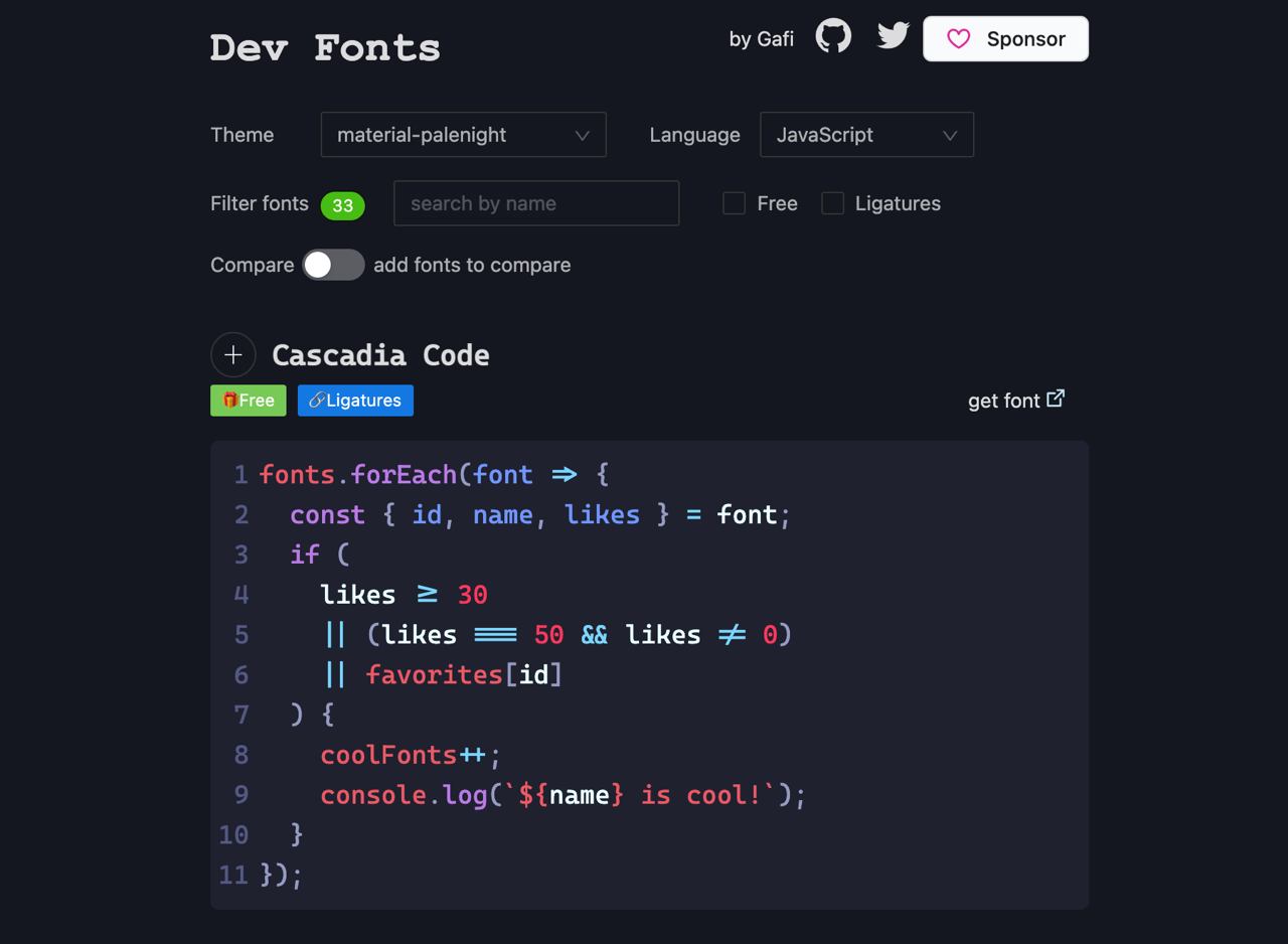 Dev Fonts 適合開發者的免費字型下載，線上套用字型預覽程式碼效果