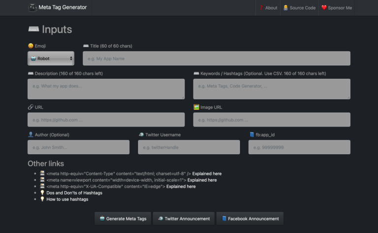 Meta Tag Generator 網站資訊標籤產生器，為搜尋媒體和社群網路最佳化